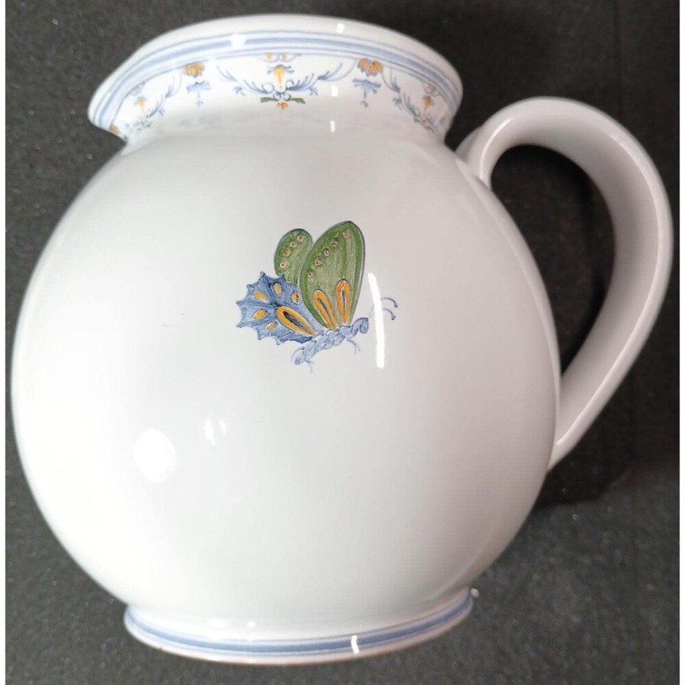 Vintage Polish Porcelain Pitcher Vase 12" Butterfly Floral Decorated Minor Chips